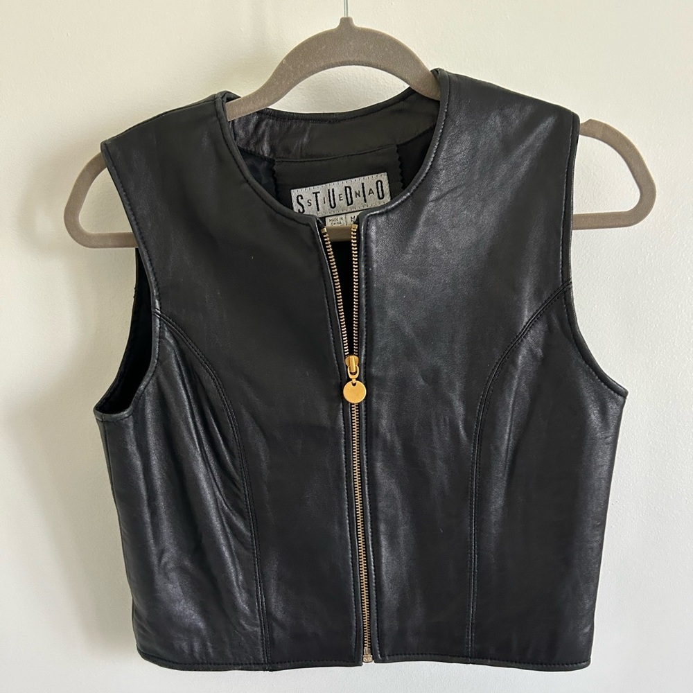 Vintage cropped Black Leather Vest